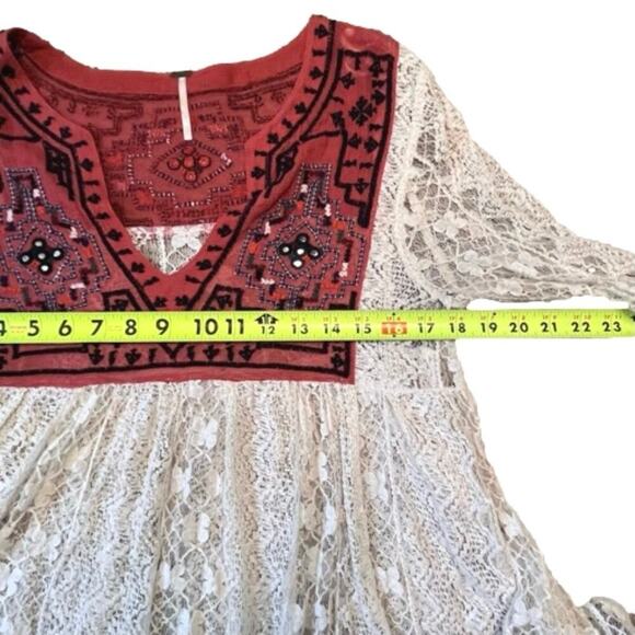 Free people Casablanca Moroccan Lace sz S Embroidered boho peasant hippie flowy - Picture 8 of 11
